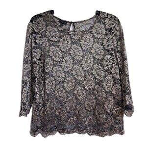 Women's Talbots Petites 3/4 Sleeve Net Overlay Top Blouse Size 12P